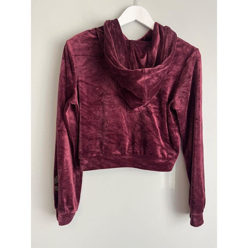 Playboy M Burgundy Velour Cropped Zip Hoodie Rhinestone Bunny Y2K Streetwear - Picture 7 of 8